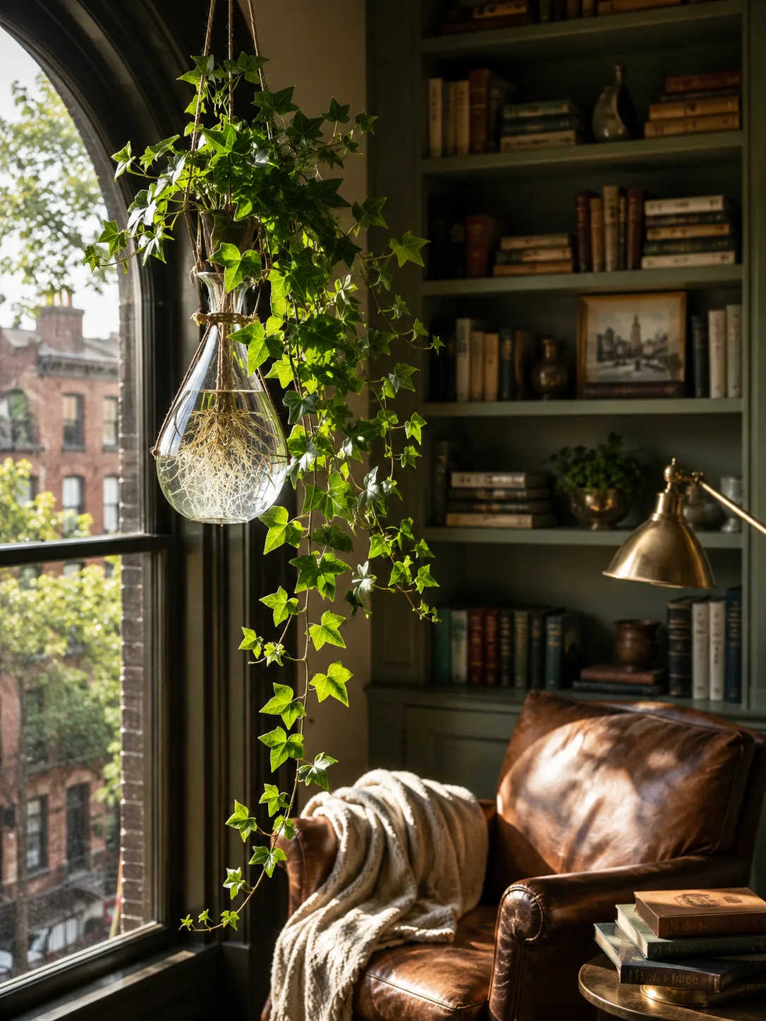 English Ivy growing hydroponically indoors