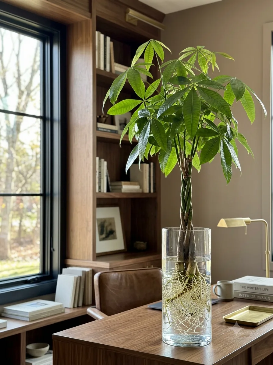 Money Tree growing hydroponically indoors