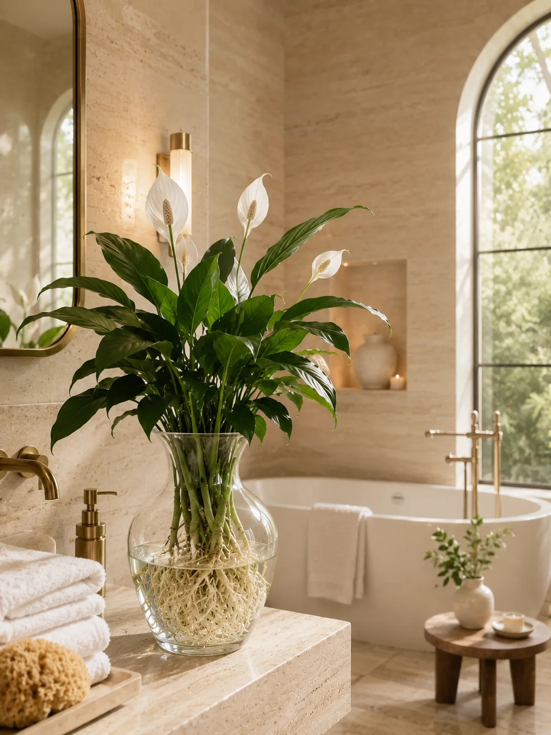 Peace Lily growing hydroponically indoors