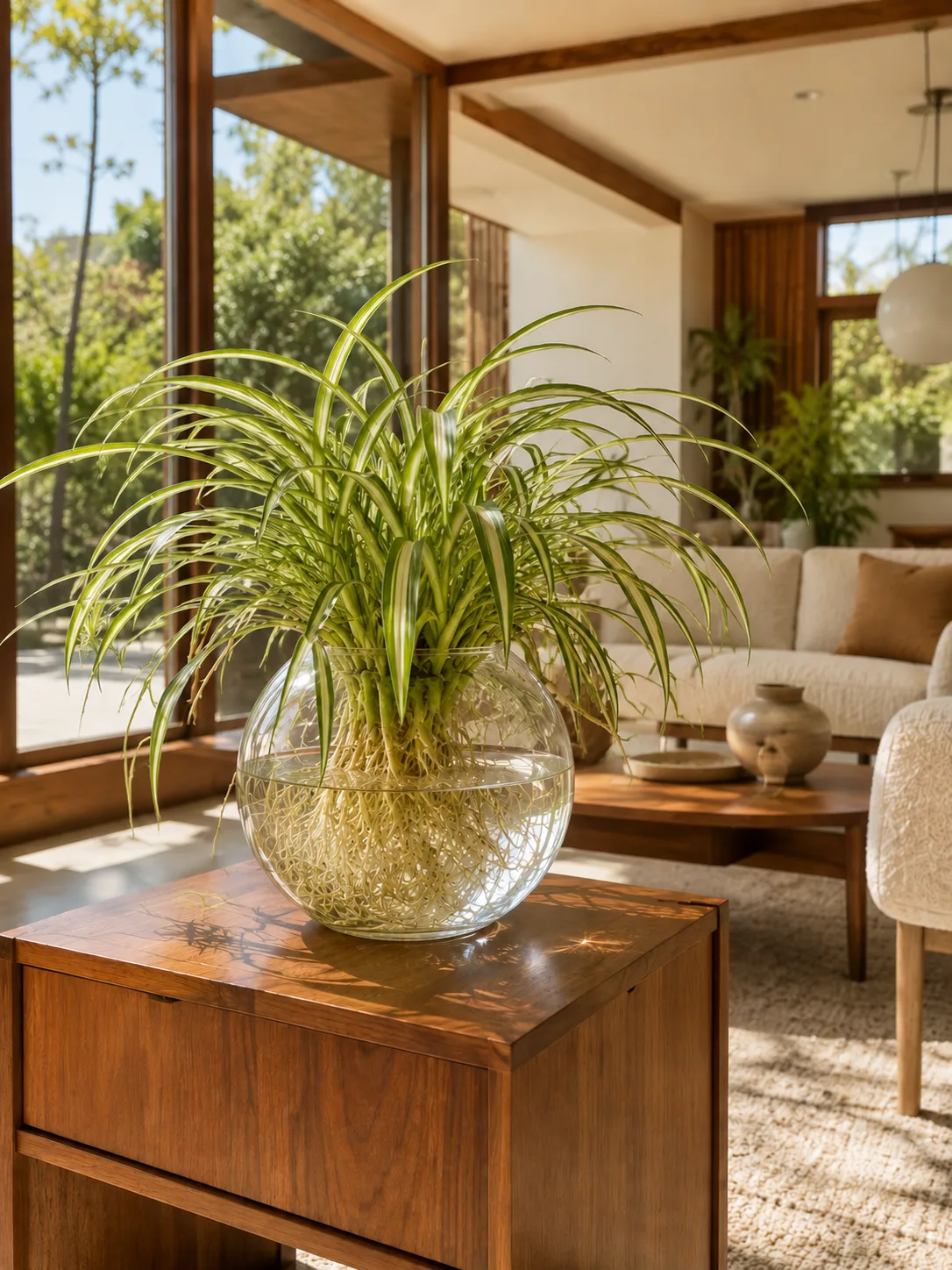 Spider Plant growing hydroponically indoors