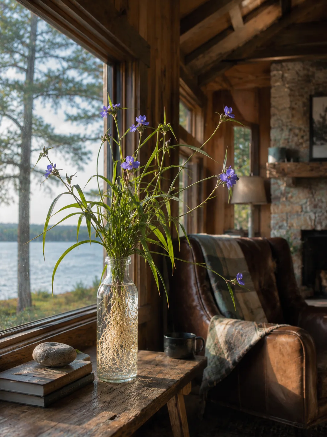 Spiderwort growing hydroponically indoors