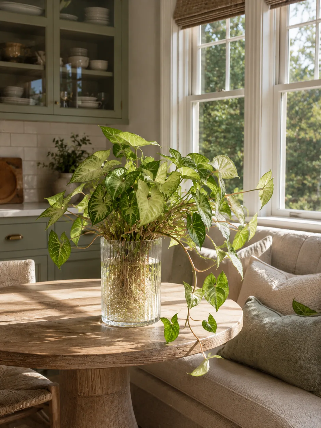 Syngonium growing hydroponically indoors